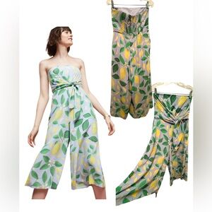 Anthropologie Midi Lemon Grove Strapless Jumpsuit Romper Wide Leg